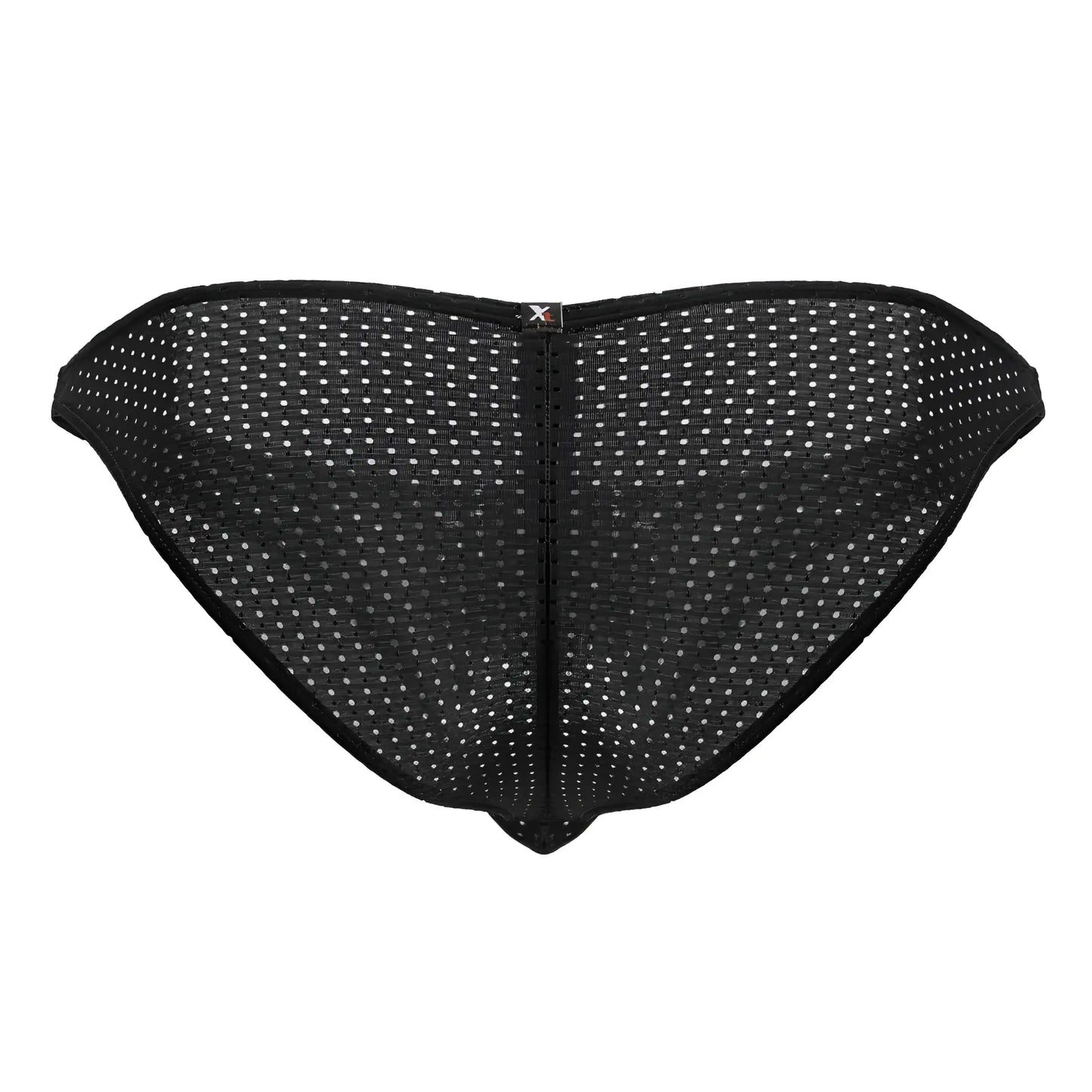 Xtremen 91215b black mesh microfiber bikini briefs with subtle white dots and central zipper closure