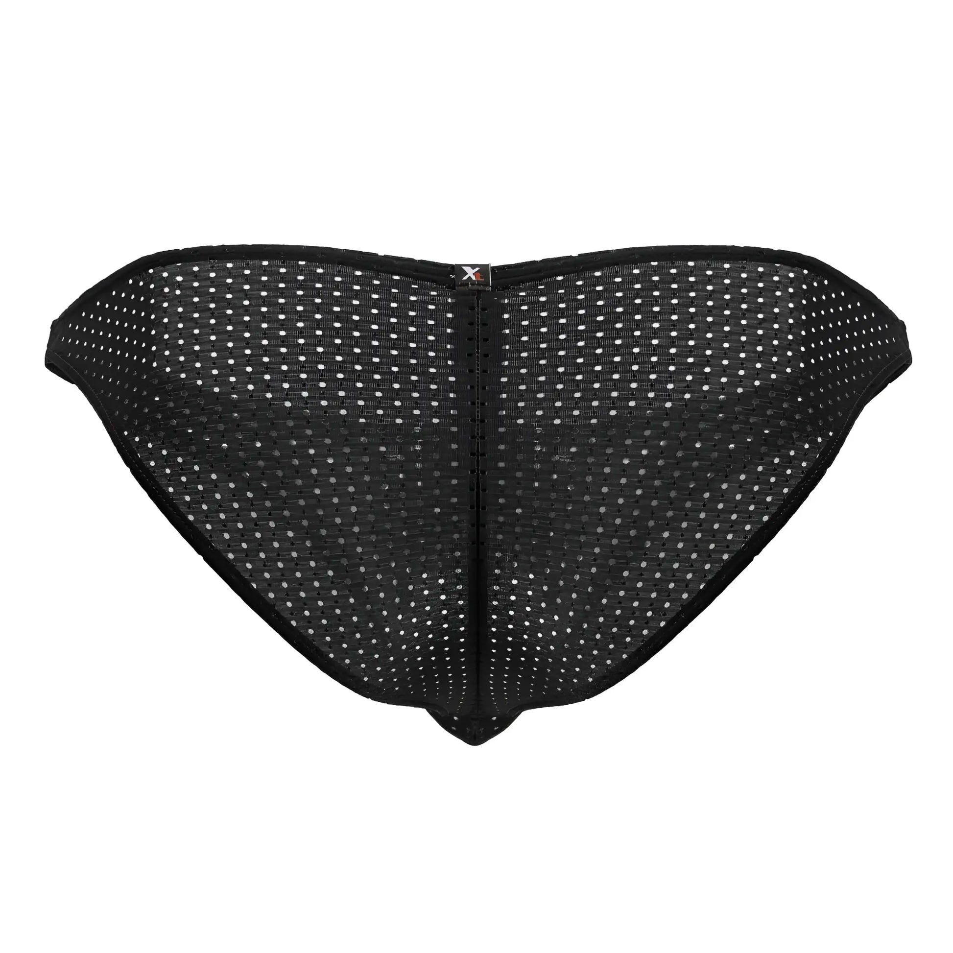 Xtremen 91215b black mesh microfiber bikini briefs with subtle white dots and central zipper closure