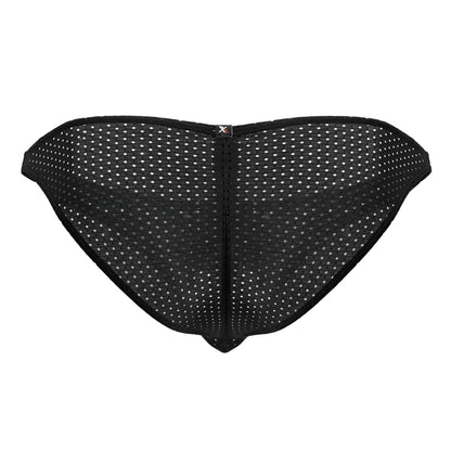 Xtremen 91215b black mesh microfiber bikini briefs with subtle white dots and central zipper closure