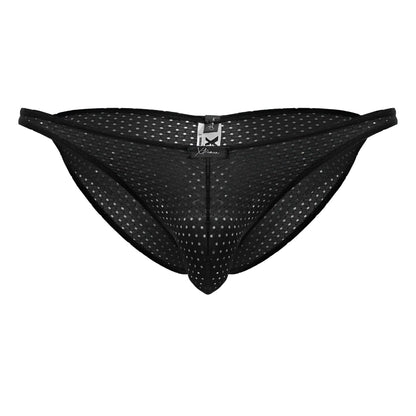 Xtremen 91215B microfiber black bikini briefs with black mesh fabric subtle white dot pattern and branded waistband tag