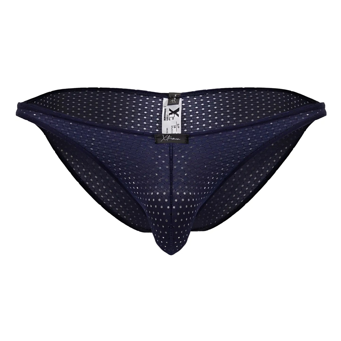 Dark blue xtremen 91215b microfiber bikini briefs with a subtle white polka dot pattern