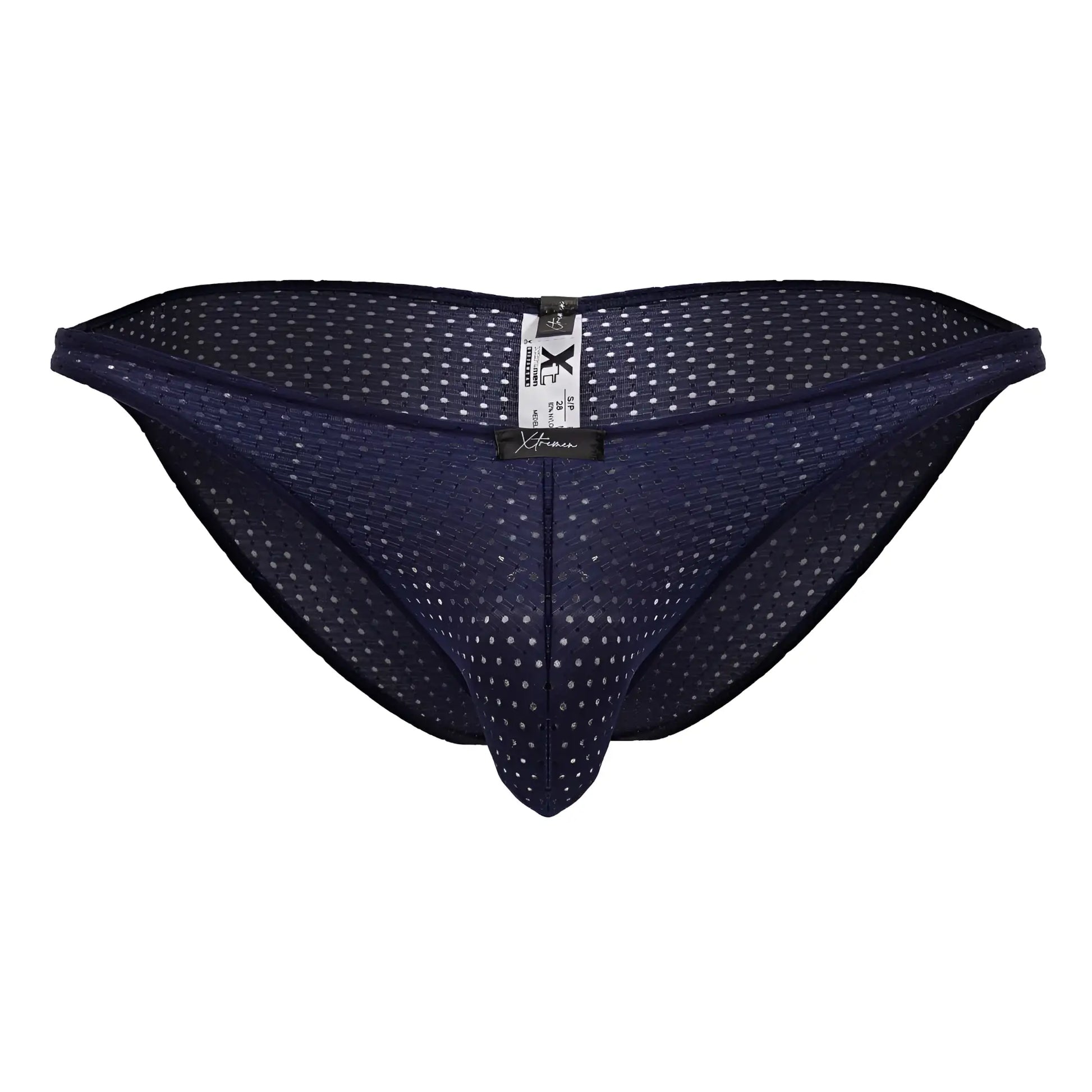 Dark blue xtremen 91215b microfiber bikini briefs with a subtle white polka dot pattern
