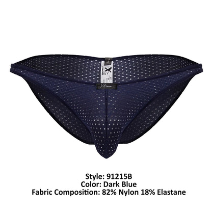 Dark blue xtremen 91215b microfiber bikini briefs with mesh fabric, subtle white dot pattern, and branded waistband tag
