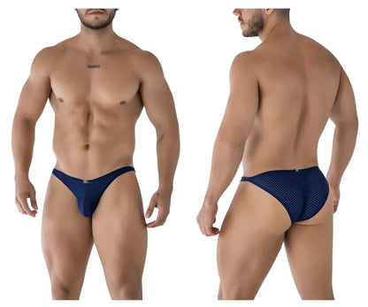 Navy blue xtremen 91215b microfiber bikini briefs with mesh texture and small front brand logo