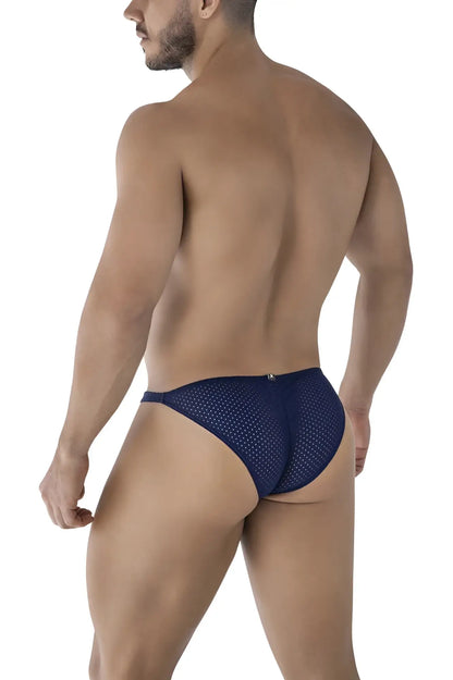 Navy blue perforated mesh briefs xtremen 91215b microfiber bikini in dark blue showing front view