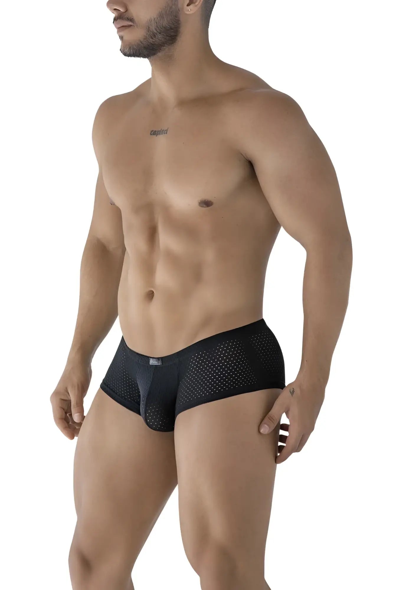 Xtremen 91216B microfiber trunks black mesh briefs with a sleek form-fitting design showing the front side
