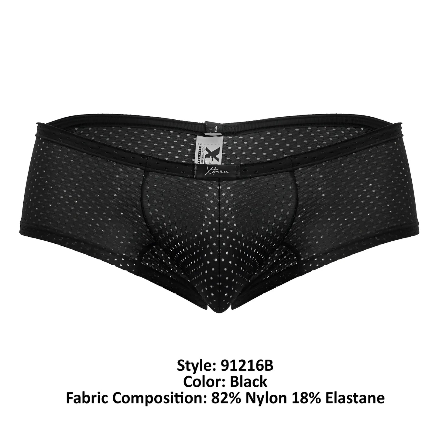 Xtremen 91216B black microfiber trunks with black mesh briefs featuring subtle dotted pattern and reinforced waistband