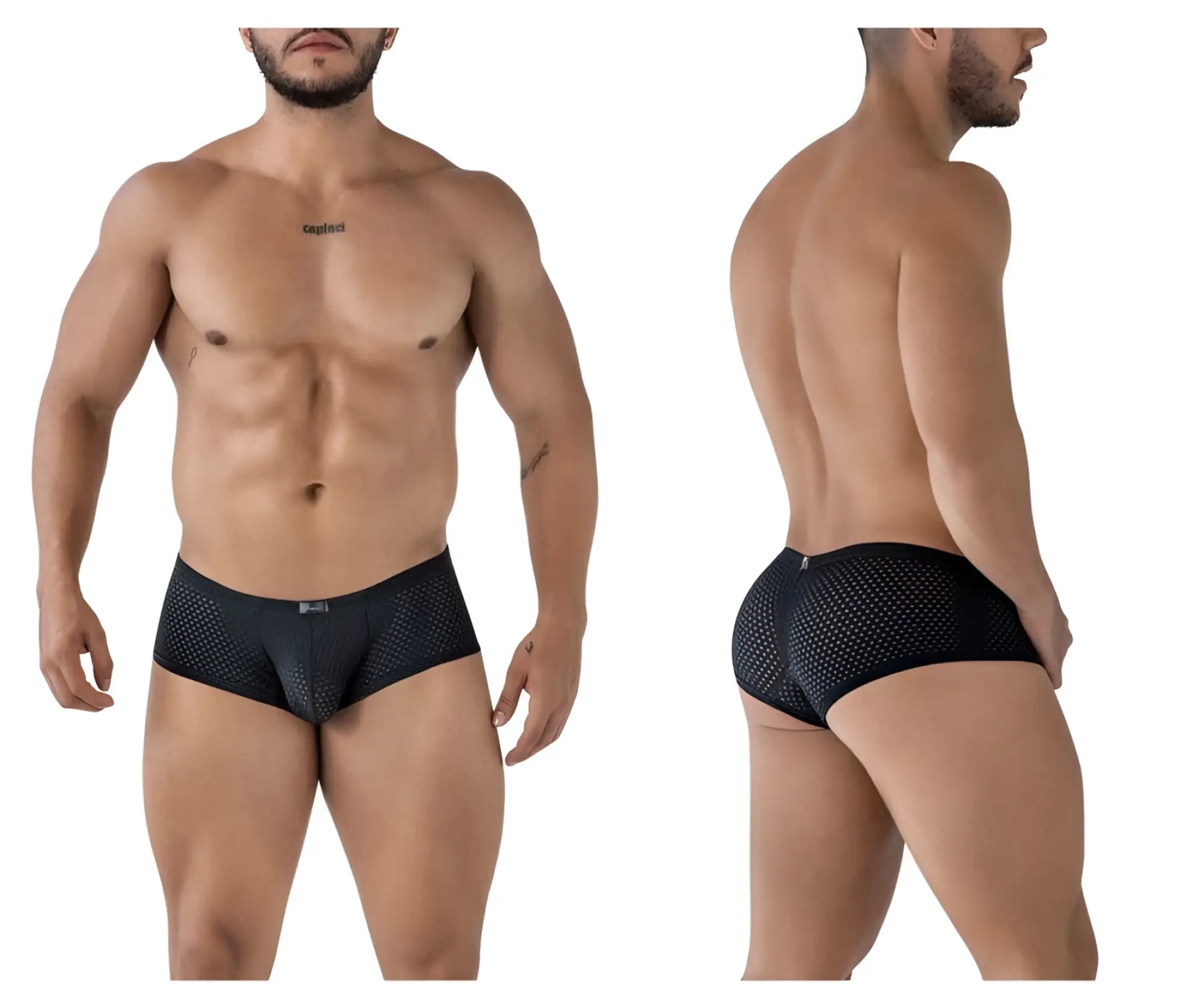 Black xtremen 91216b microfiber trunks with a sleek form-fitting design and subtle perforated mesh pattern
