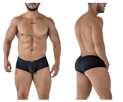 Black xtremen 91216b microfiber trunks with a sleek form-fitting design and subtle perforated mesh pattern