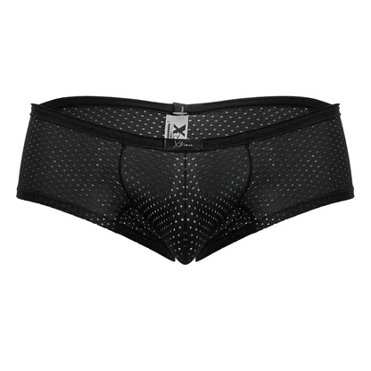 Xtremen 91216b black microfiber trunks with black mesh briefs featuring white dot pattern and reinforced elastic waistband