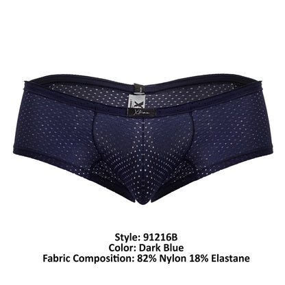 Dark blue xtremen 91216b microfiber trunks with white polka dots and mesh texture made of nylon and elastane