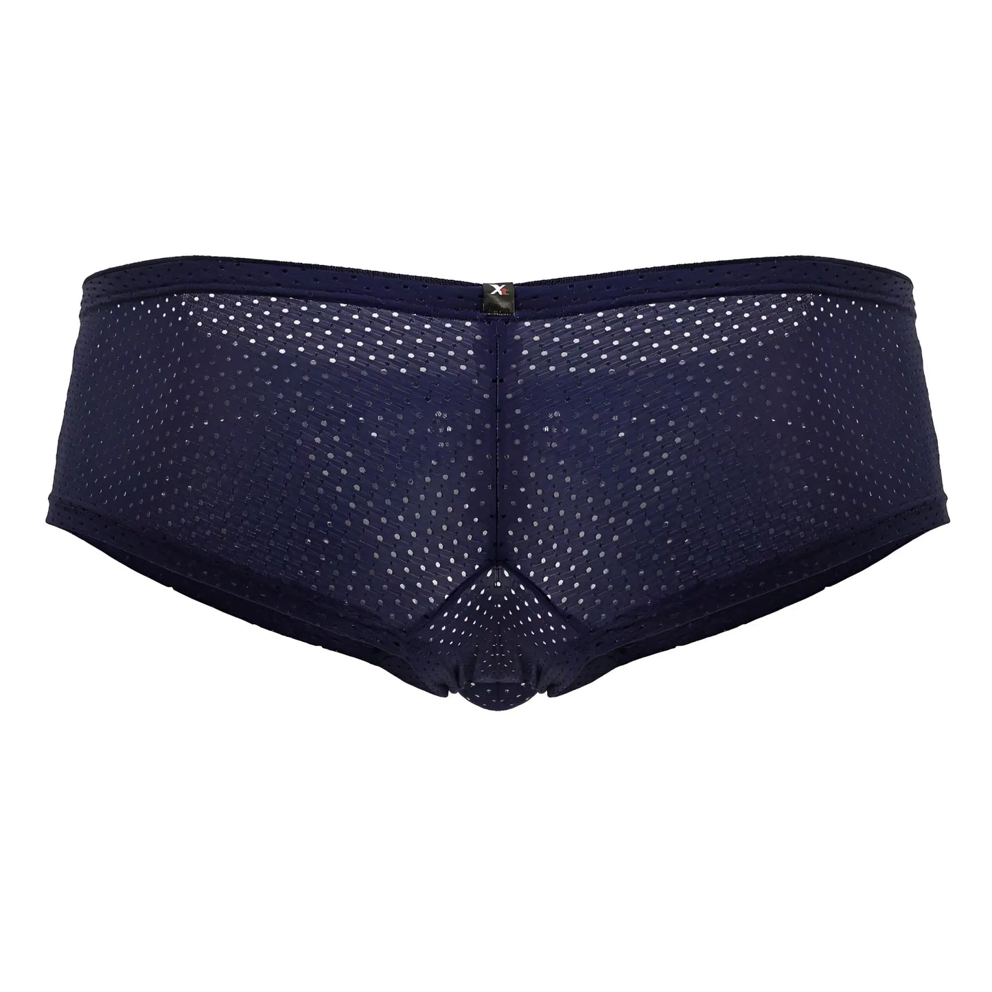 Dark navy blue xtremen 91216b microfiber trunks back side with mesh briefs perforated pattern and small metallic emblem