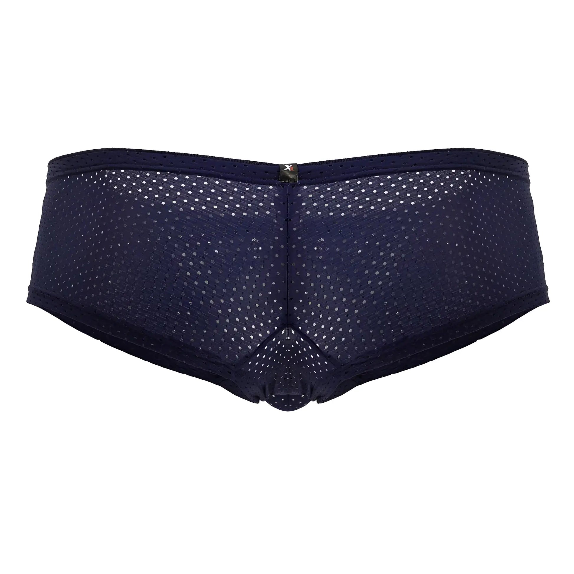 Dark navy blue xtremen 91216b microfiber trunks back side with mesh briefs perforated pattern and small metallic emblem