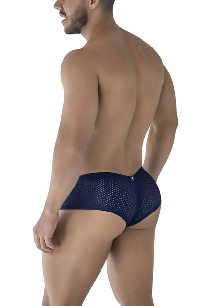 Navy blue xtremen 91216b microfiber trunks with mesh fabric subtle pattern and small metallic logo on waistband