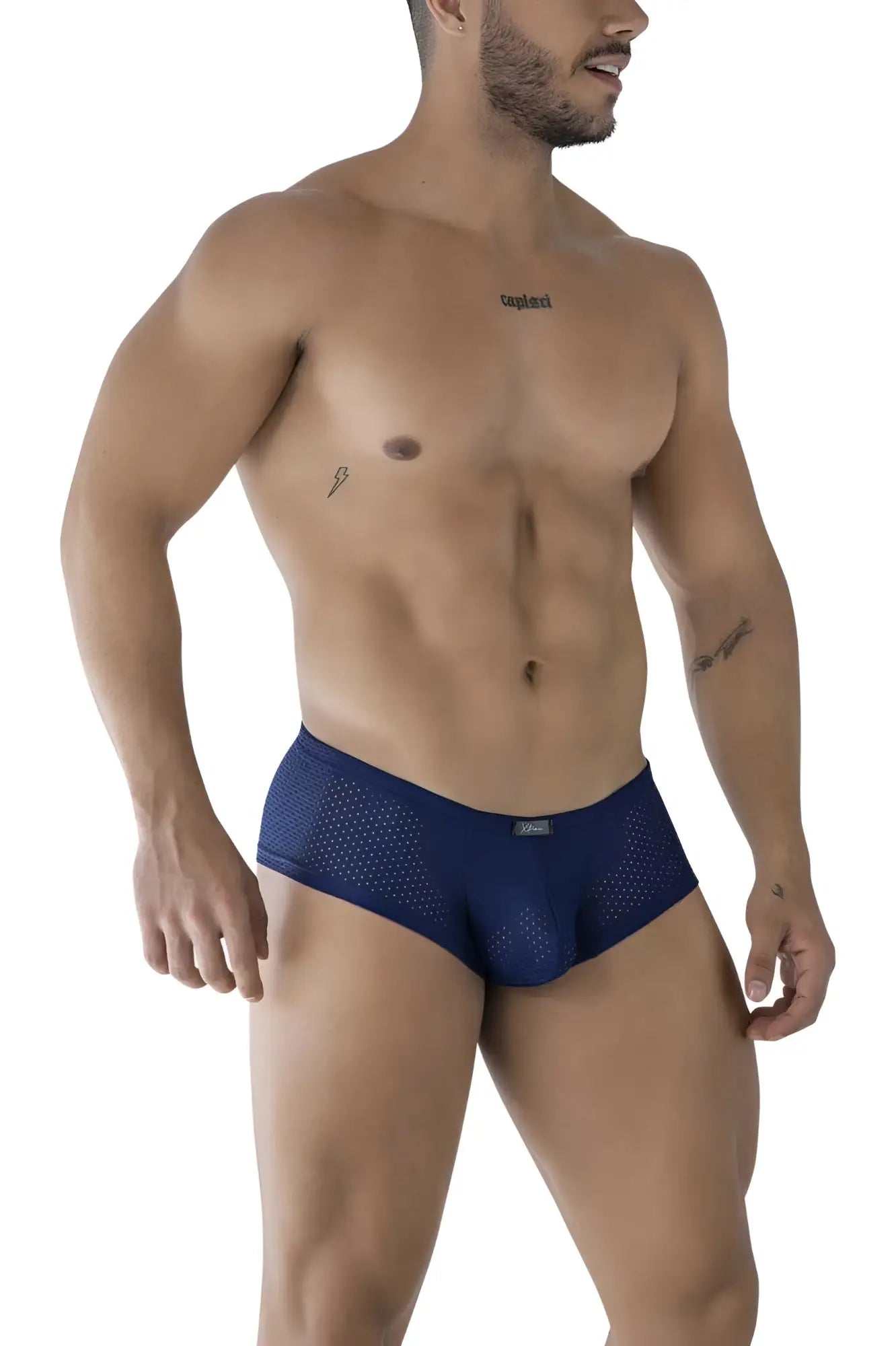 Navy blue Xtremen 91216B microfiber mesh briefs with subtle pattern and small brand tag on the waistband