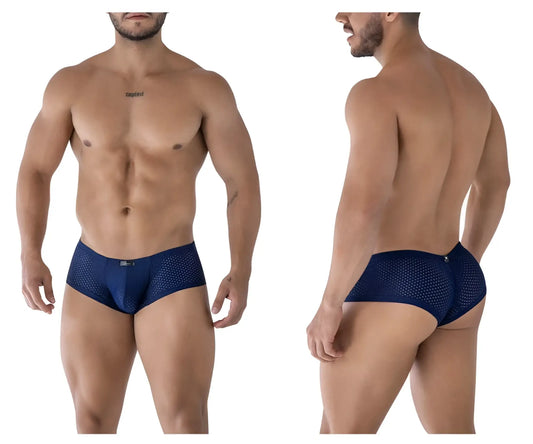 Navy blue xtremen 91216b microfiber trunks with perforated mesh and subtle logo on waistband