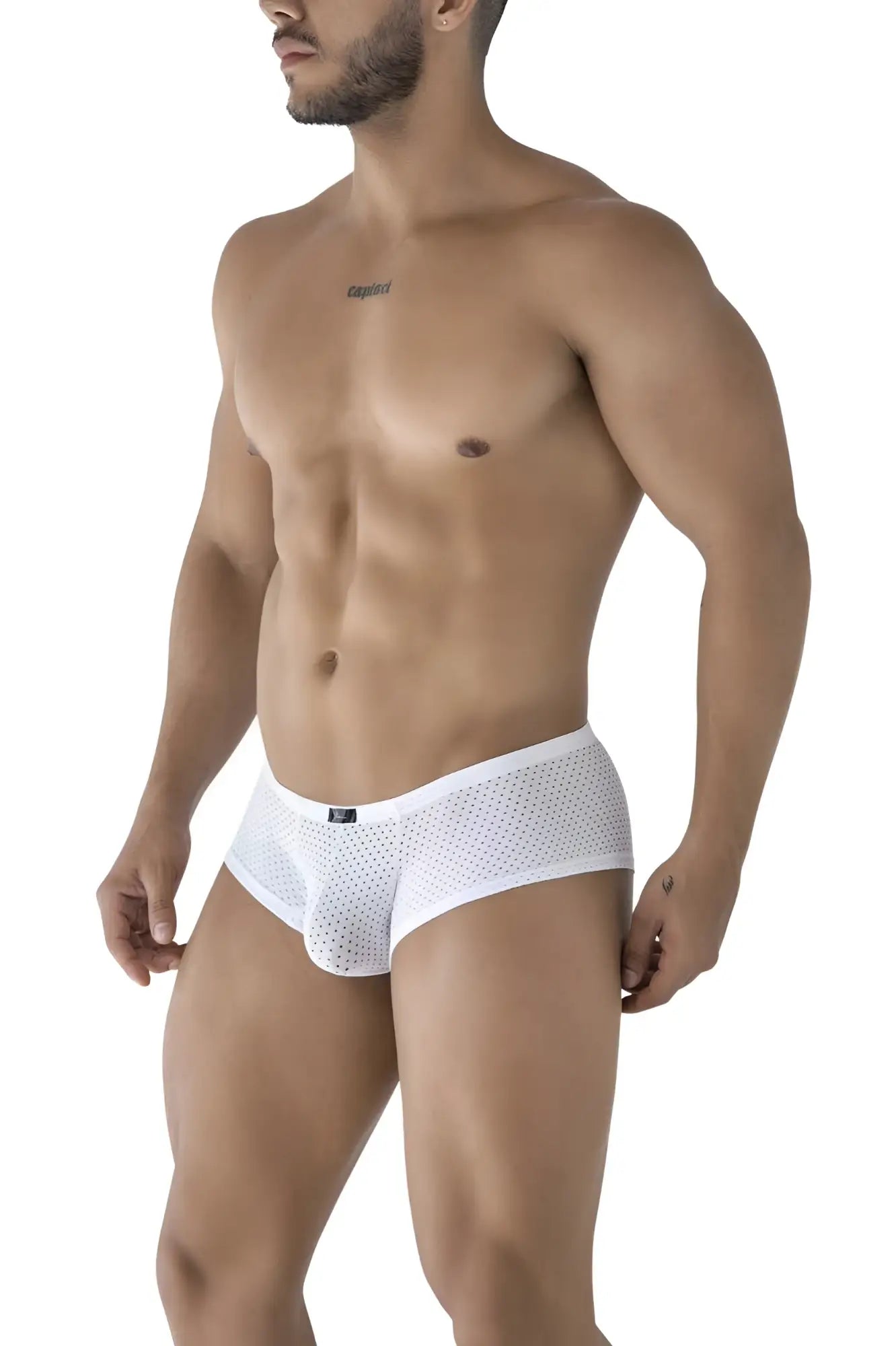 Xtremen 91216B white microfiber trunks with white mesh briefs featuring a subtle pattern and a small blue brand tag