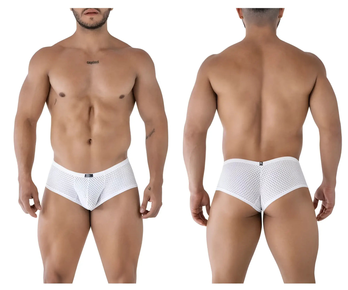 White xtremen 91216b microfiber trunks with subtle pattern mesh briefs and elastic waistband
