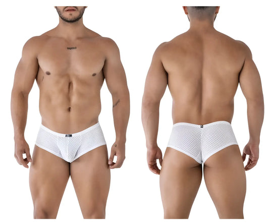 White xtremen 91216b microfiber trunks with subtle pattern mesh briefs and elastic waistband