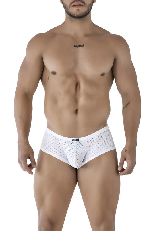 Xtremen 91216B microfiber white mesh briefs with subtle perforated pattern and small black brand tag at waistband