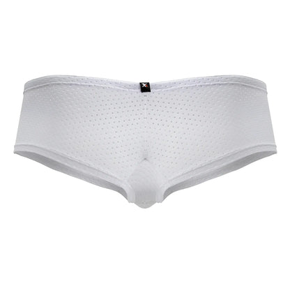 White xtremen 91216b microfiber trunks with subtle perforated texture mesh briefs and a black brand tag at waistband