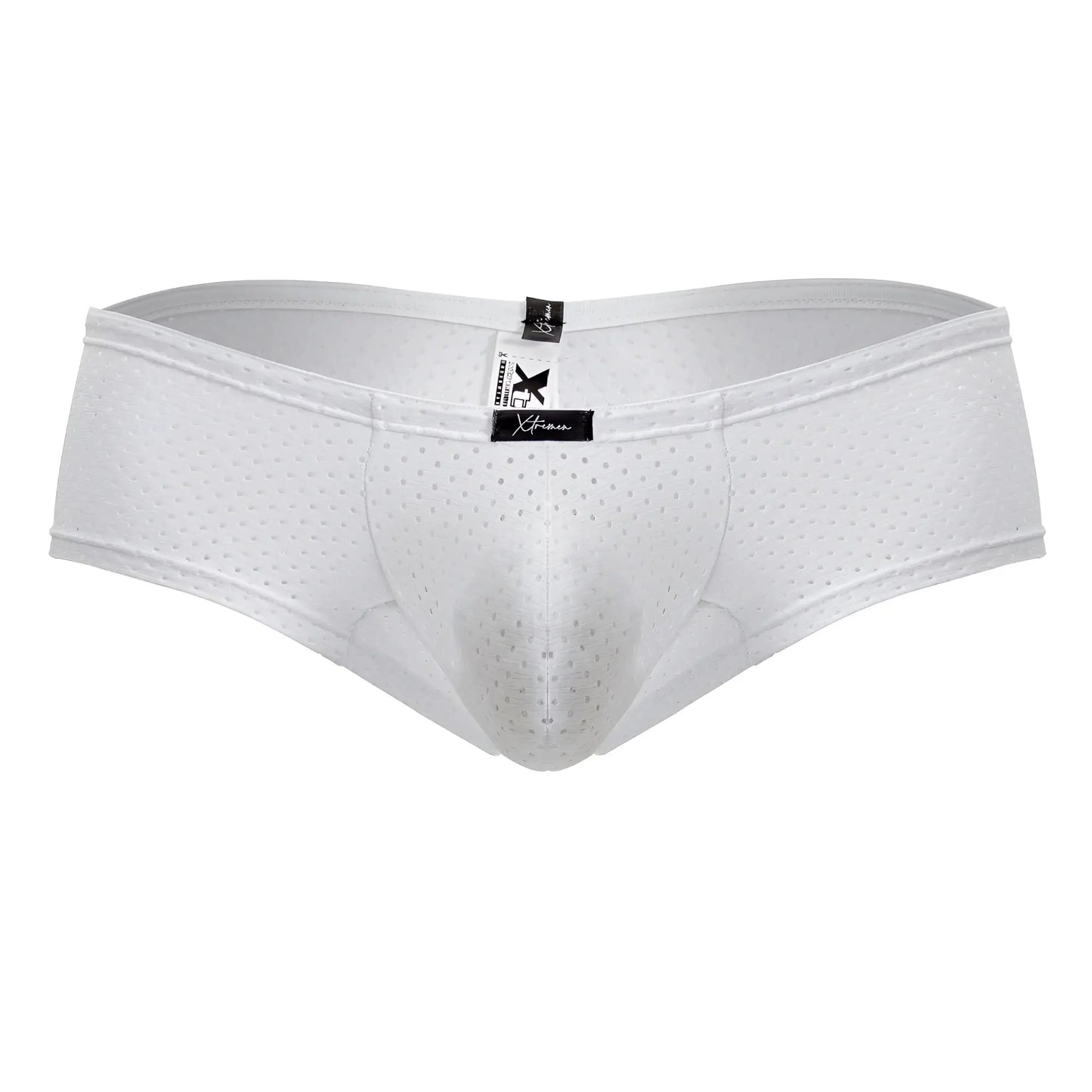 Xtremen 91216B white microfiber perforated mesh men’s trunks with supportive design and branded tags