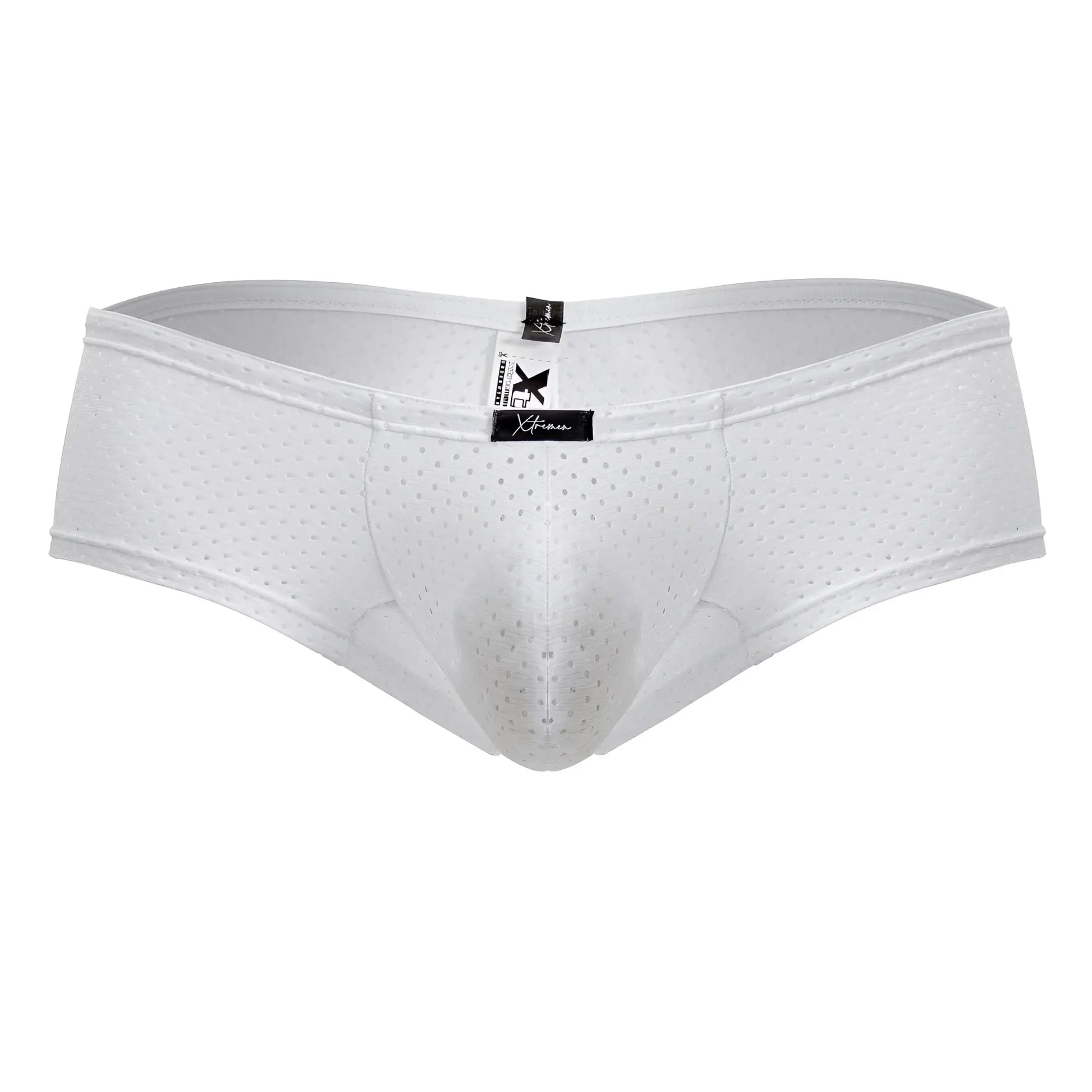 Xtremen 91216B white microfiber perforated mesh men’s trunks with supportive design and branded tags