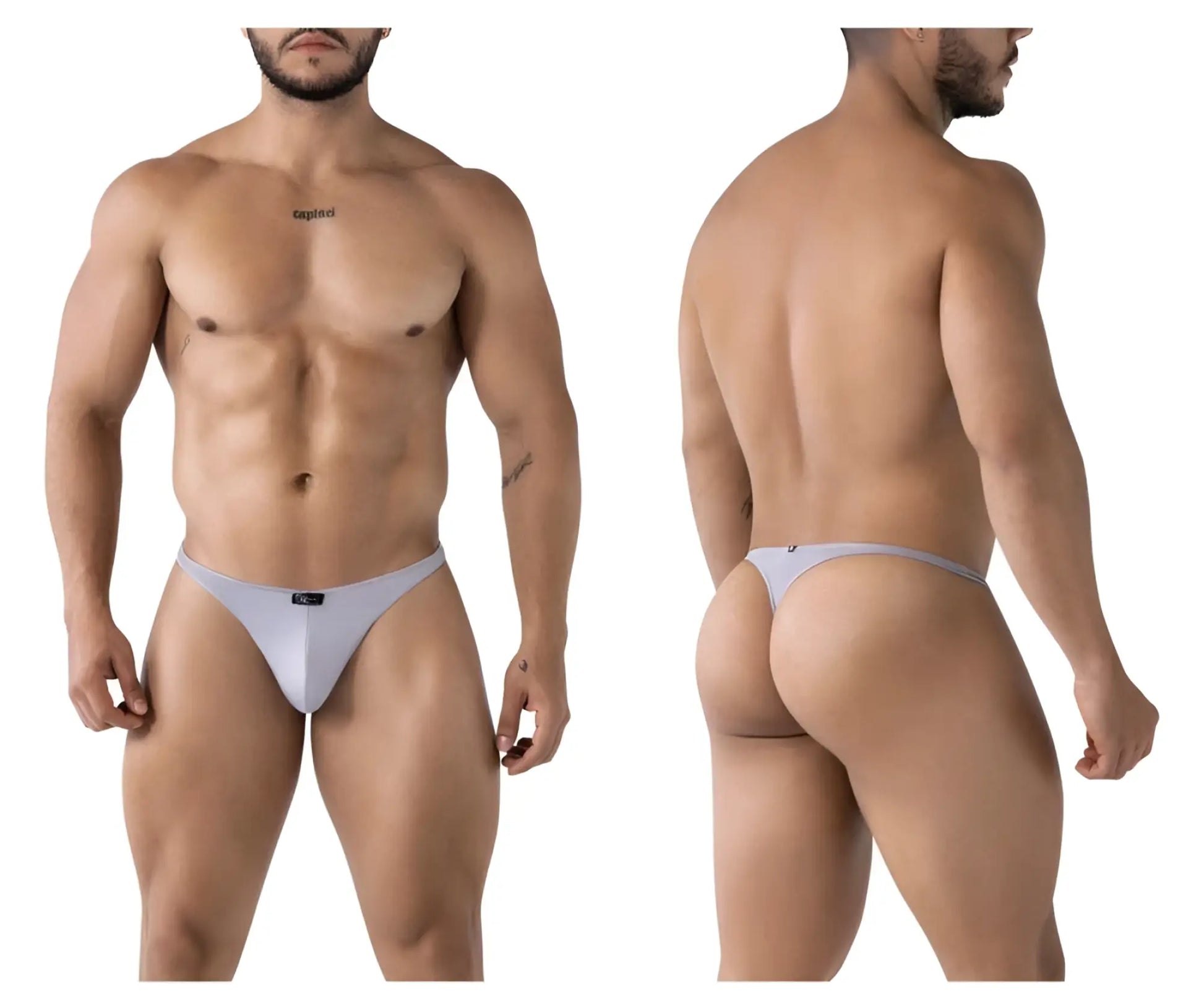 Light gray Xtremen 91217 microfiber thong with a seamless design and subtle brand logo on the front