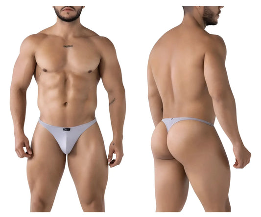 Light gray Xtremen 91217 microfiber thong with a seamless design and subtle brand logo on the front