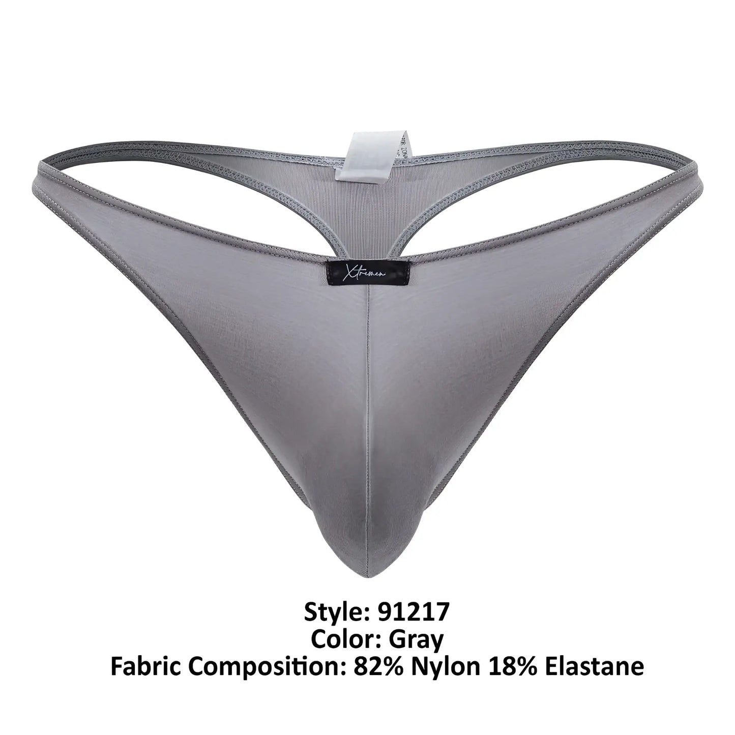 Gray xtremen 91217 microfiber men’s thong made of 82% nylon 18% elastane with a subtle textured finish