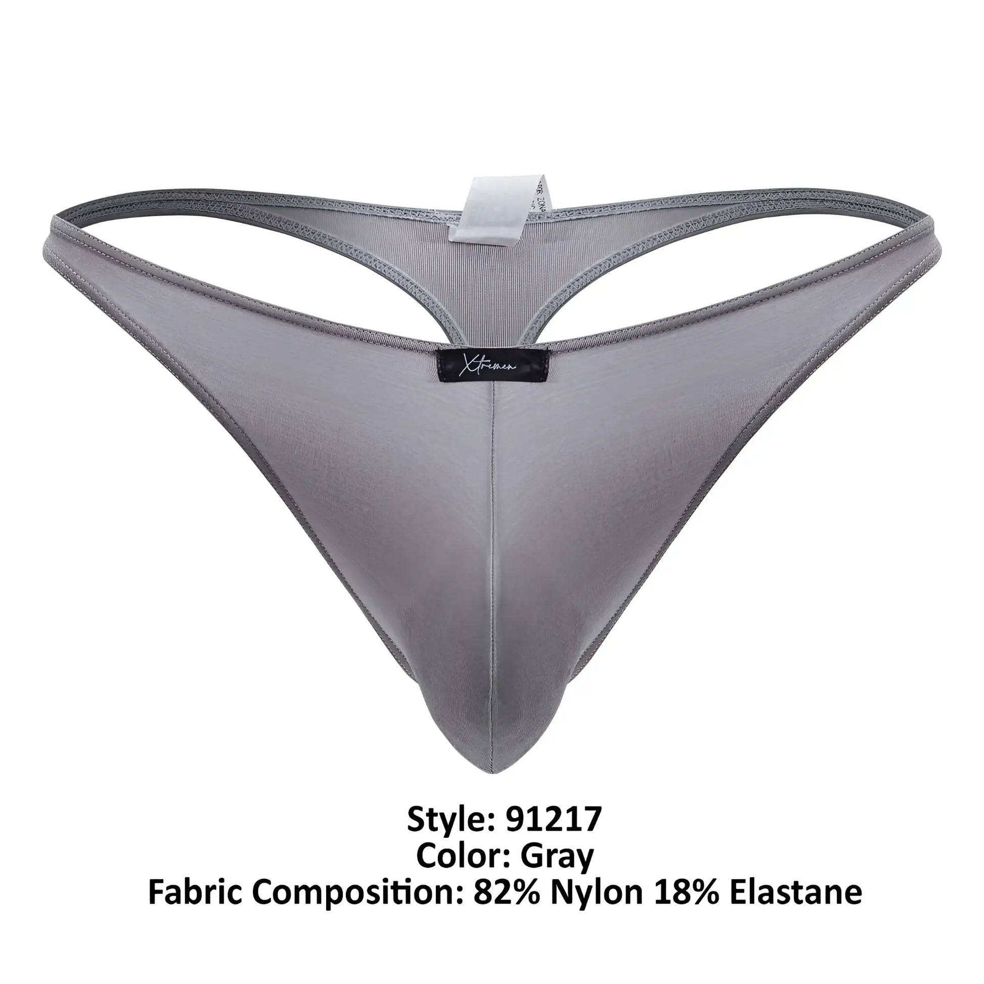 Gray xtremen 91217 microfiber men’s thong made of 82% nylon 18% elastane with a subtle textured finish