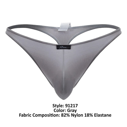 Gray xtremen 91217 microfiber men’s thong made of 82% nylon 18% elastane with a subtle textured finish