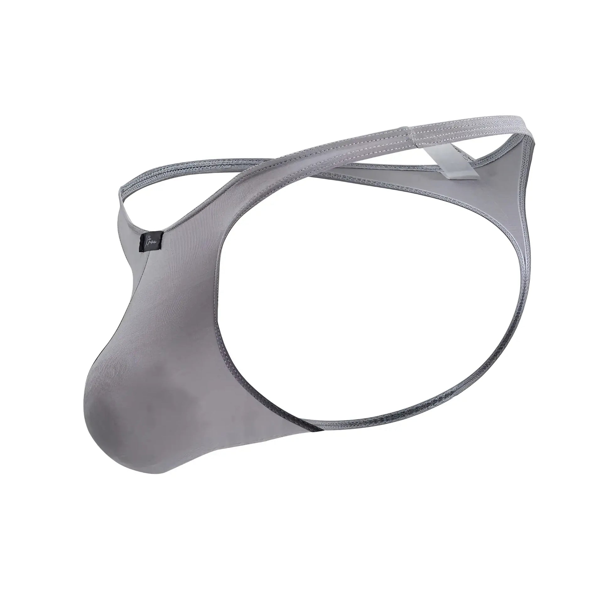 Gray mesh xtremen 91217 microfiber men’s thong with supportive contoured design and adjustable straps visible from the back