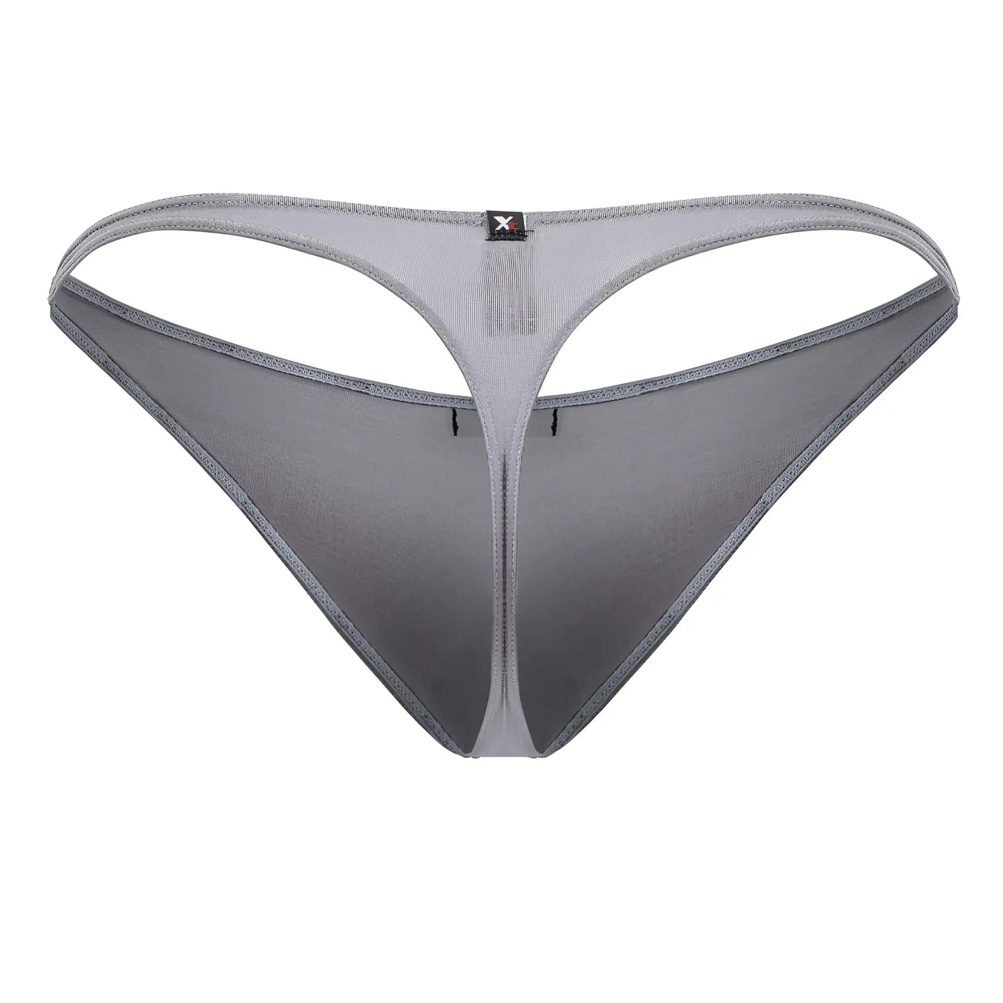 Gray xtremen 91217 microfiber thong with subtle gradient and reinforced stitching shown from the back side