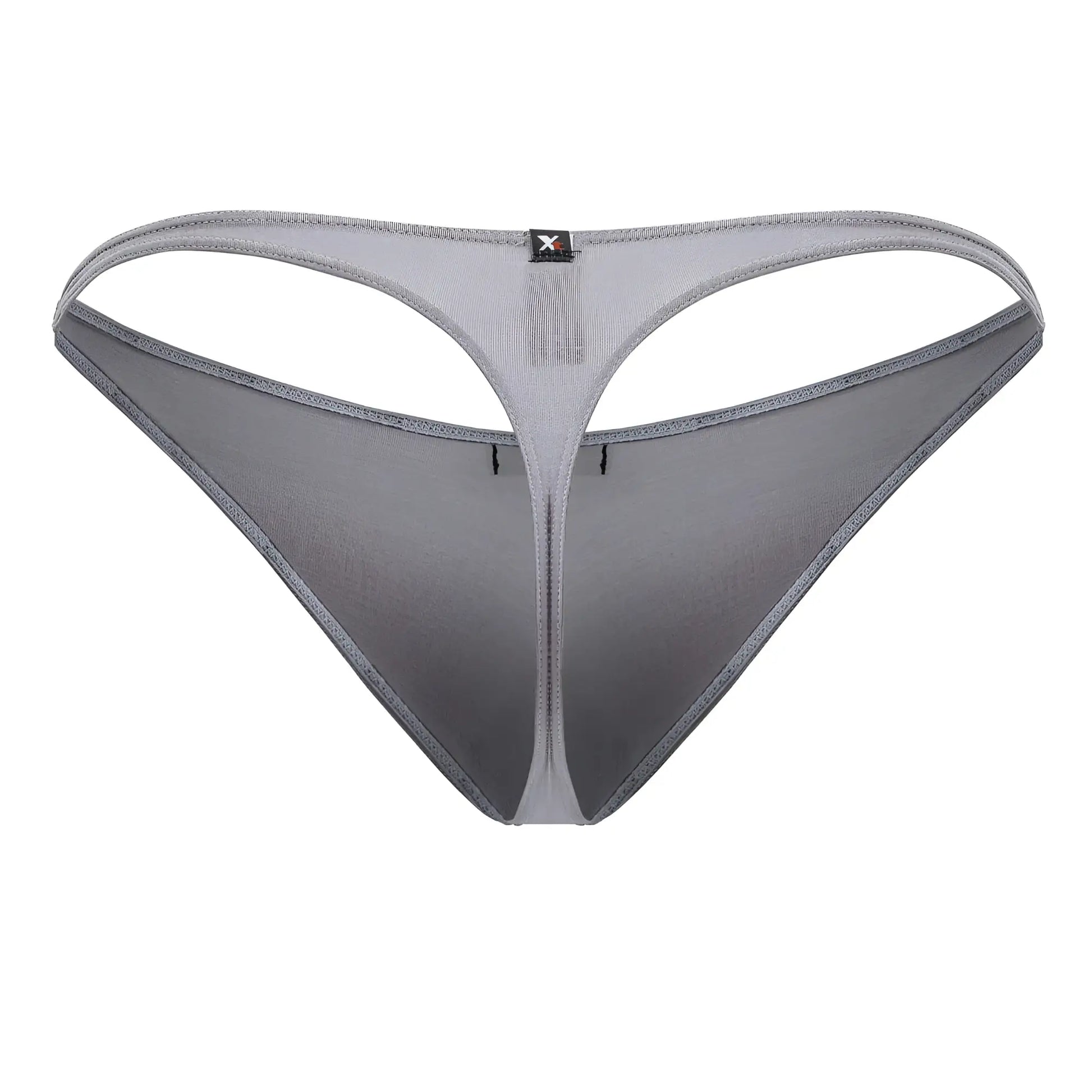 Gray xtremen 91217 microfiber thong with subtle gradient and reinforced stitching shown from the back side