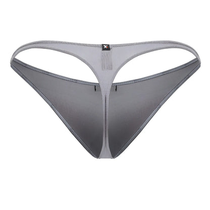 Gray xtremen 91217 microfiber thong with subtle gradient and reinforced stitching shown from the back side
