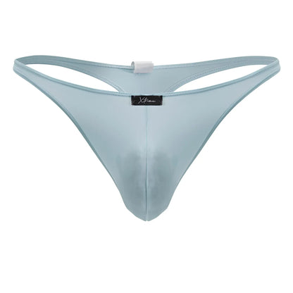 Light blue sheer mesh microfiber thong with black brand tag at center from Xtremen 91217 microthongs seawater collection