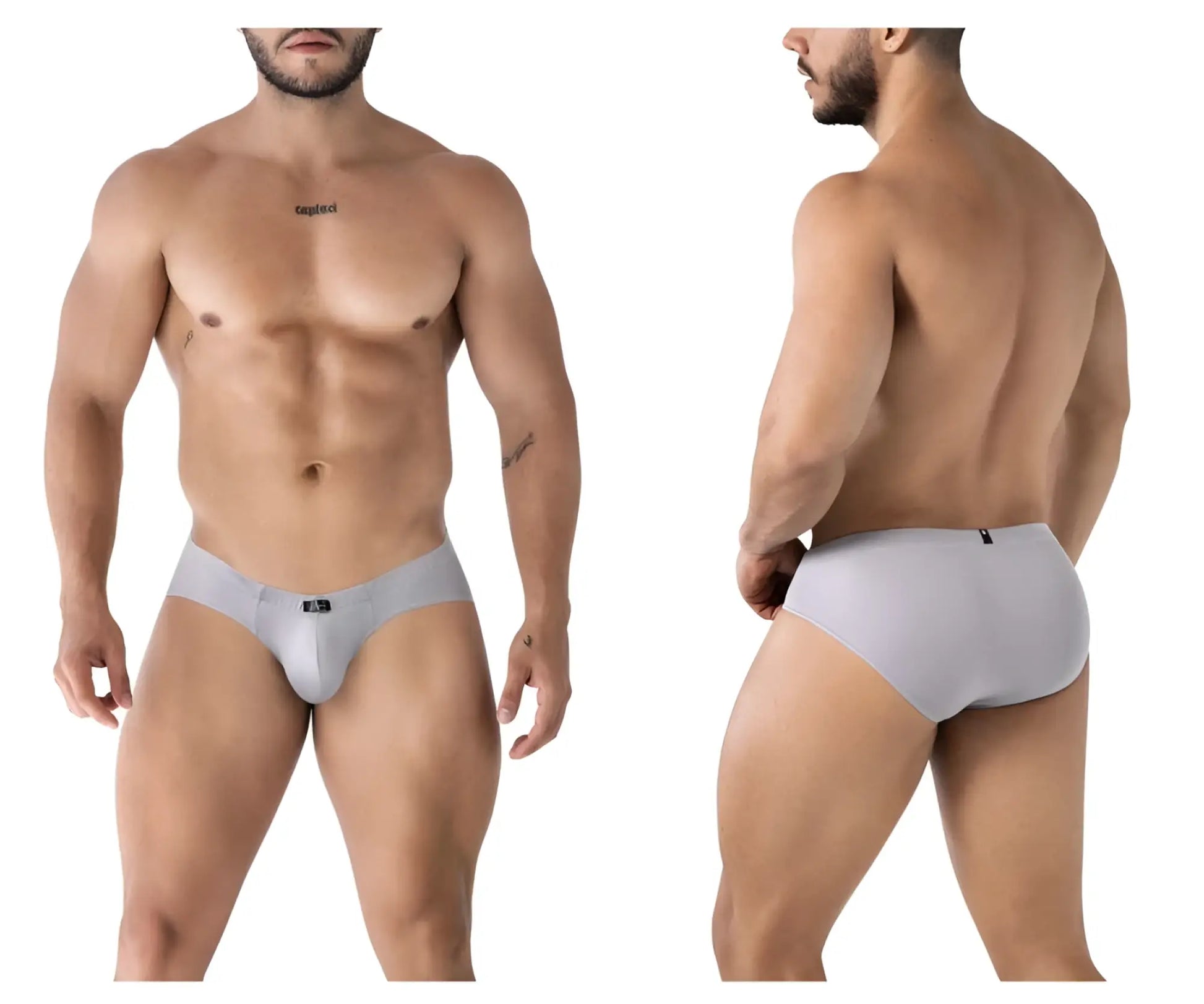Light gray xtremen 91218 microfiber briefs with seamless design and subtle brand logo on front waistband