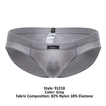 Gray xtremen 91218 microfiber briefs made of 82 percent nylon and 18 percent elastane with a sleek branded label