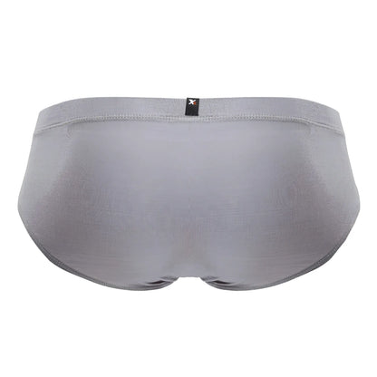 Gray xtremen 91218 microfiber men’s briefs with subtle textured fabric and small black brand tag at the waistband