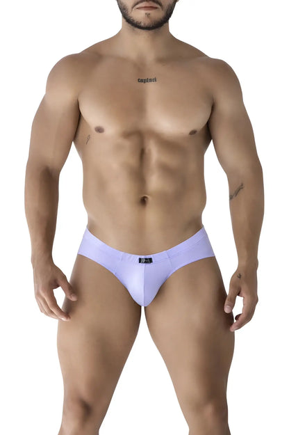 Xtremen 91218 microfiber briefs in lilac featuring a sleek, smooth fabric and a small black logo on the waistband