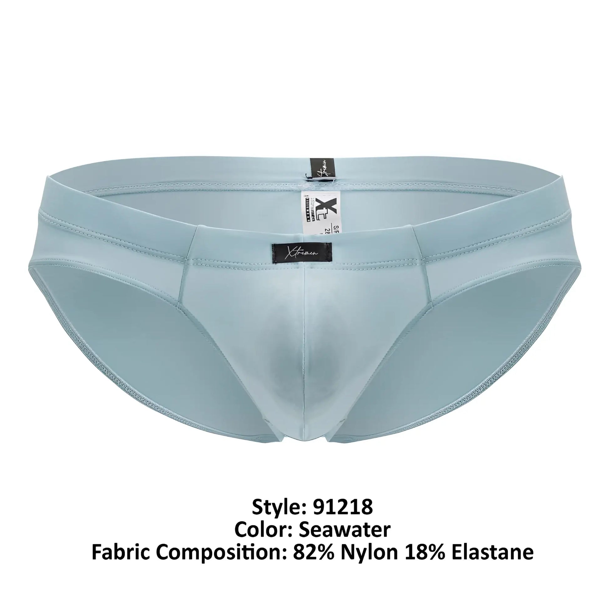 Light blue seawater color xtremen 91218 microfiber briefs made of 82% nylon and 18% elastane for men