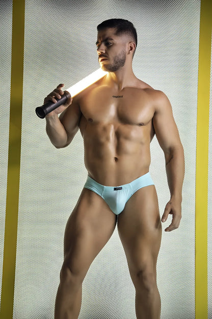 Xtremen 91218 microfiber briefs in light blue seawater color with a small dark logo on the left hipband