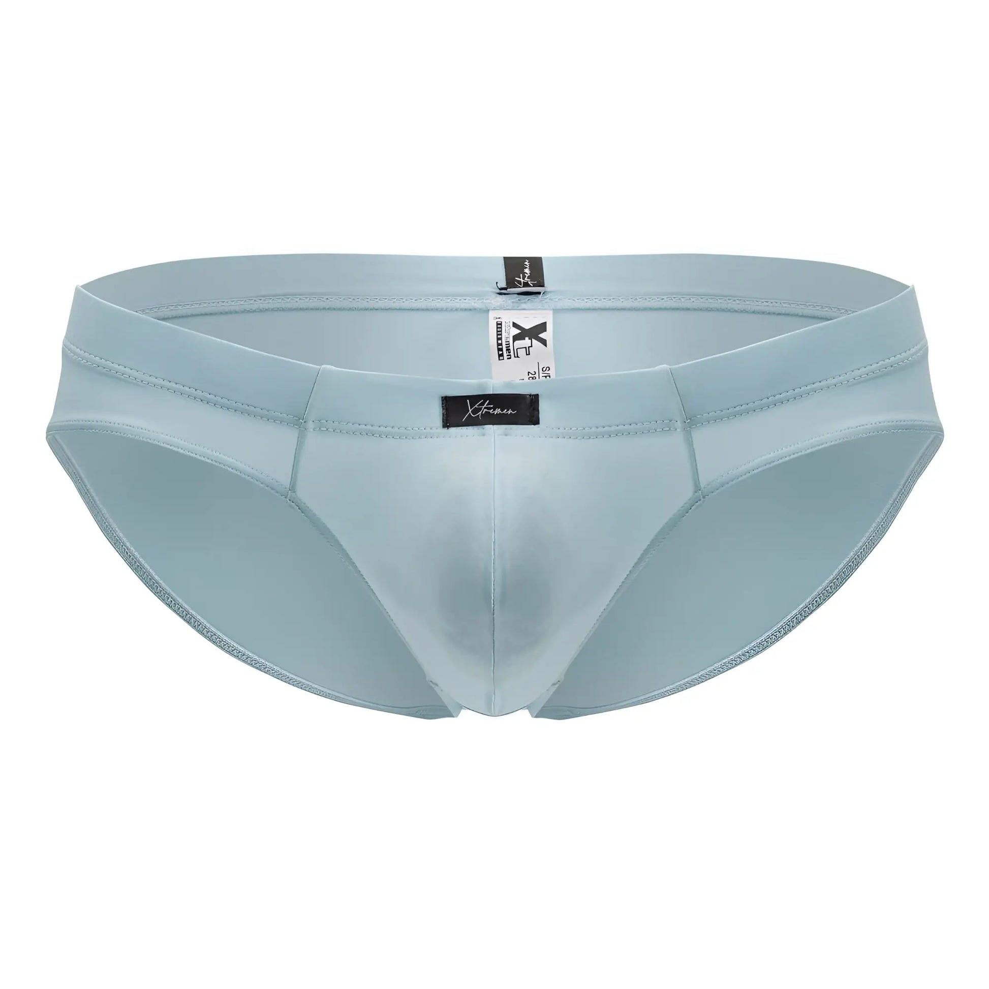 Light blue xtremen 91218 microfiber briefs with sleek satin finish and form-fitting design in seawater color