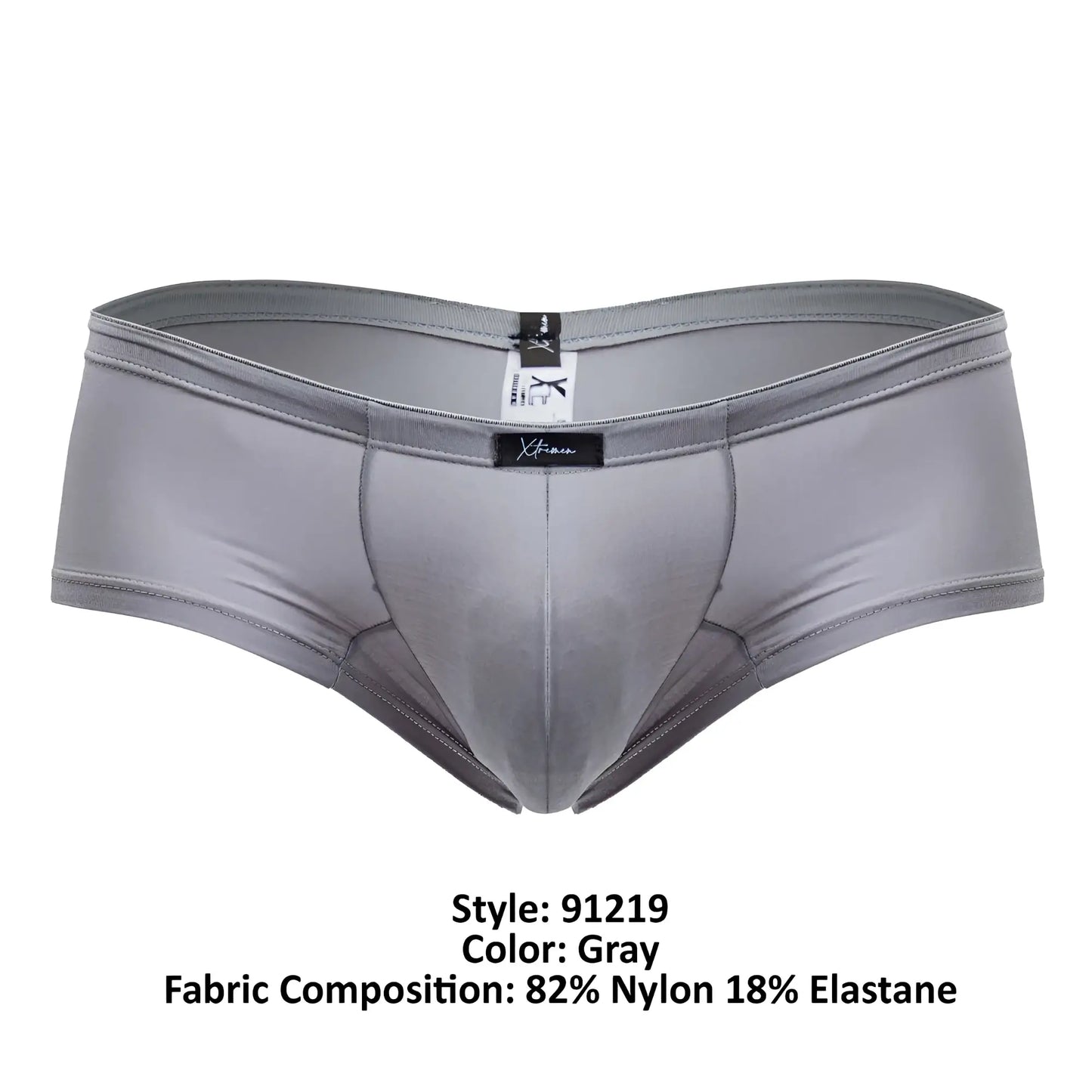 Gray xtremen 91219 microfiber trunks made of 82 nylon 18 elastane with a sleek form-fitting design and branded waistband