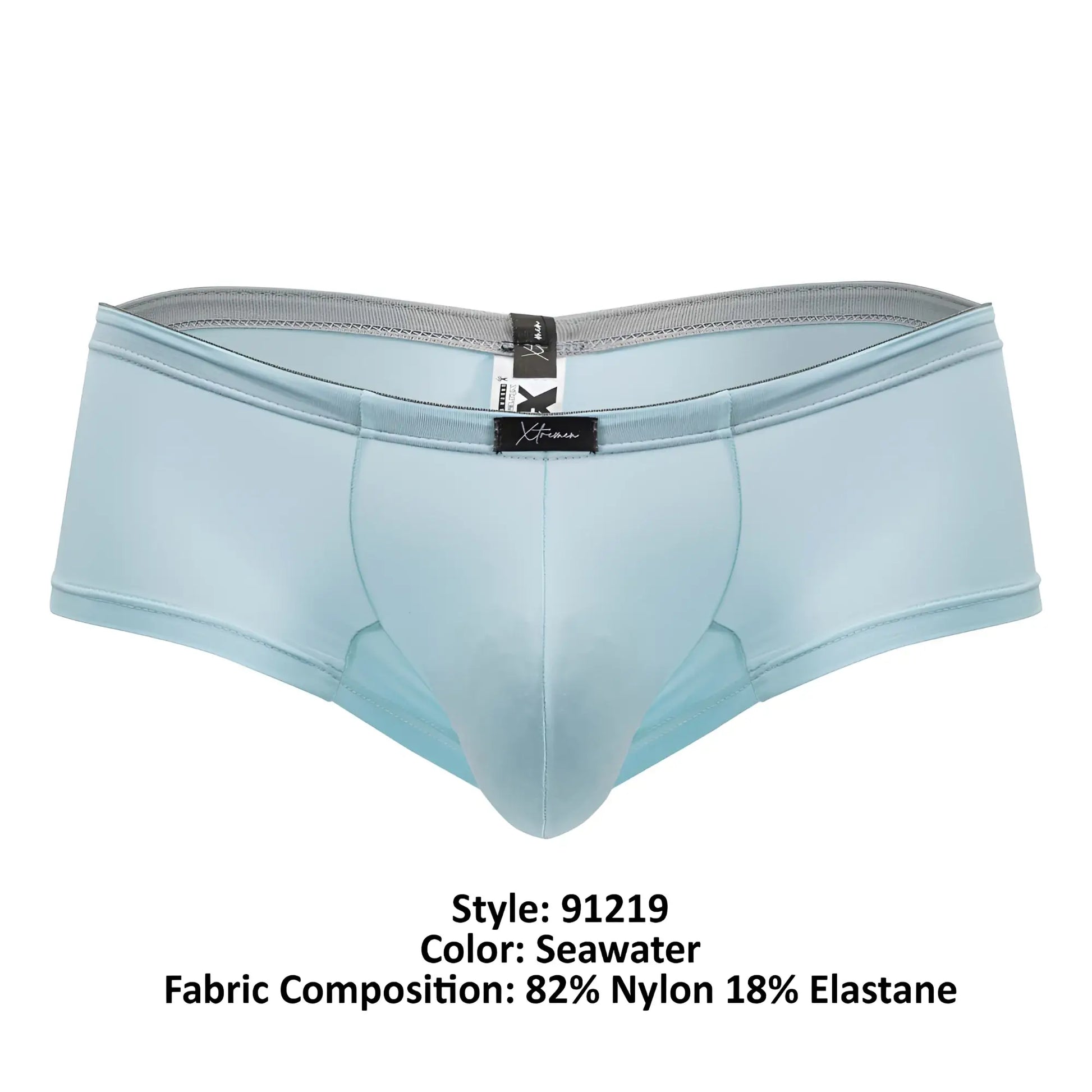 Light blue seawater color Xtremen 91219 microfiber trunks made of 82 nylon 18 elastane with gray waistband
