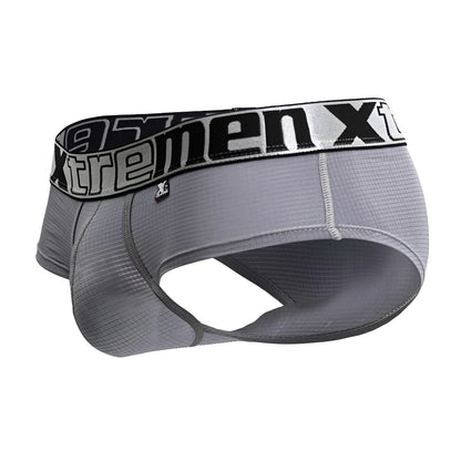 Gray xtremenx men’s athletic briefs with textured performance microfiber fabric and black silver branded waistband
