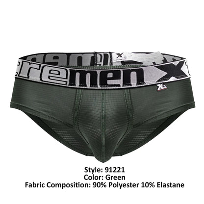 Dark green xtremen 91221 microfiber men’s briefs with black and white elastic waistband featuring xtremen logo