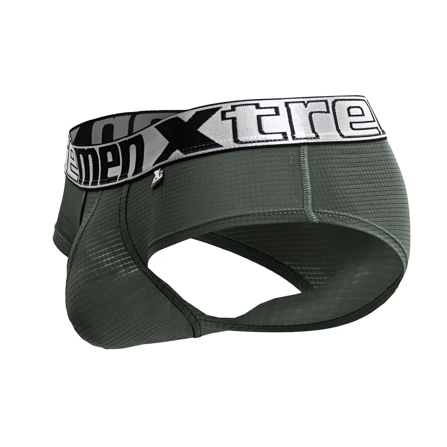 Dark green xtremen 91221 microfiber briefs with textured grid fabric and white waistband featuring xtreme logo