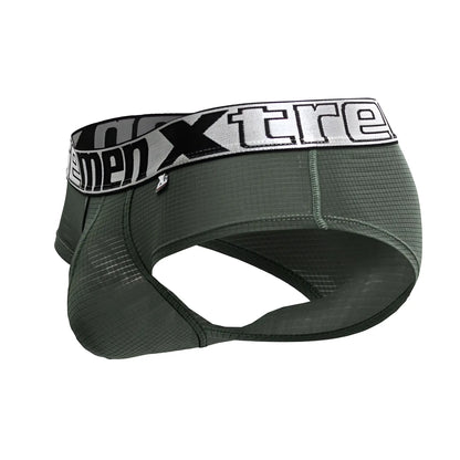 Dark green xtremen 91221 microfiber briefs with textured grid fabric and white waistband featuring xtreme logo
